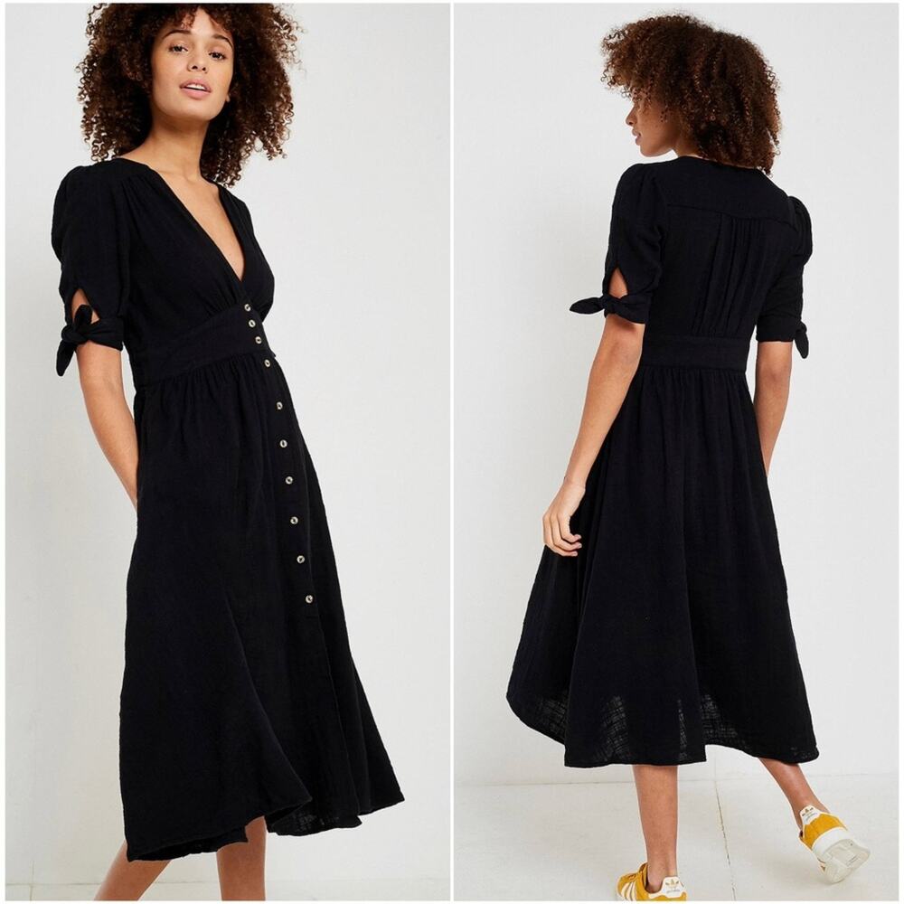 FREE PEOPLE Love of My Life Black Cotton Midi Dress Women's Size Large NEW - Picture 3 of 14